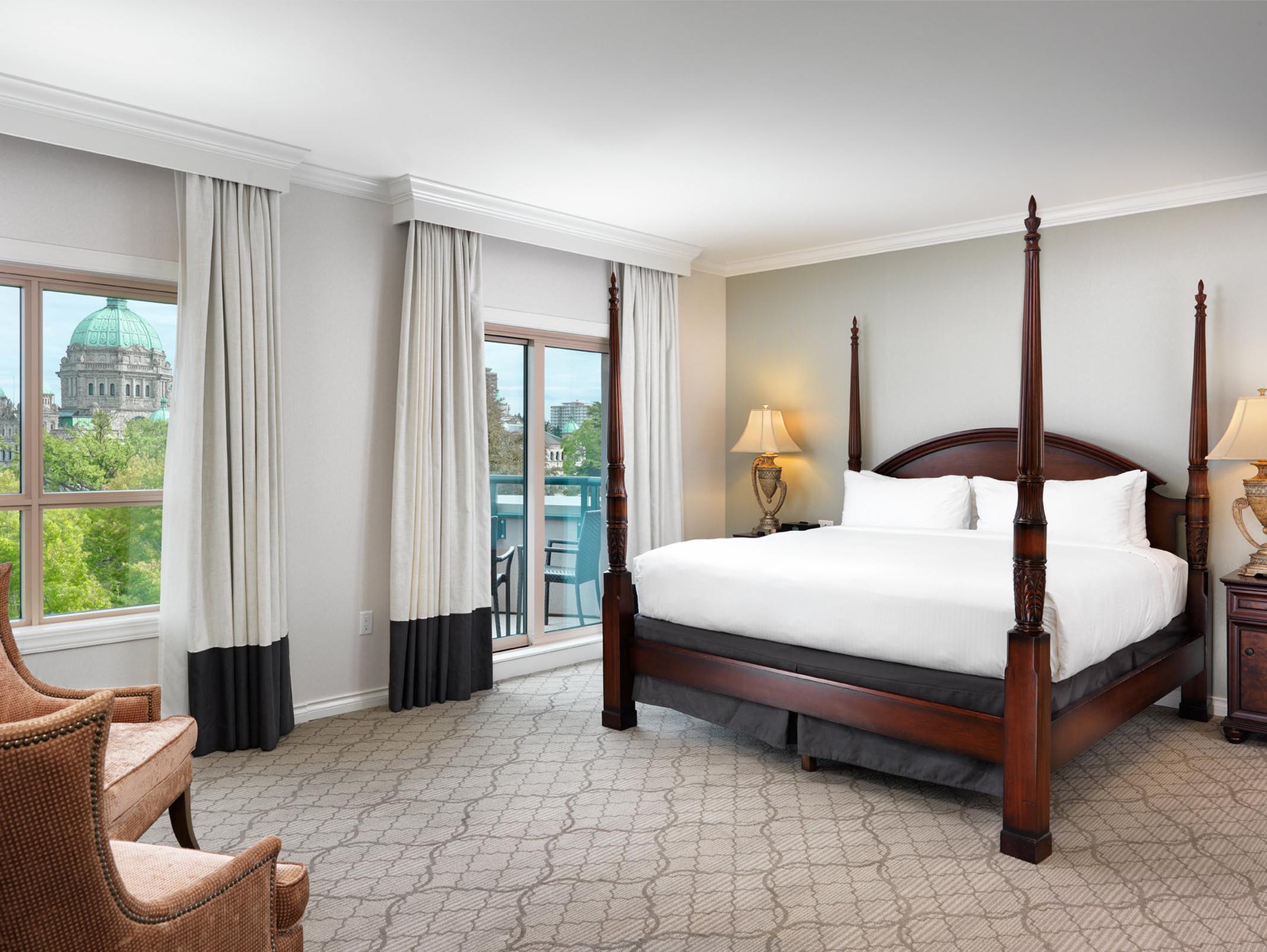 Premier suite bedroom at Hotel Grand Pacific in Victoria BC